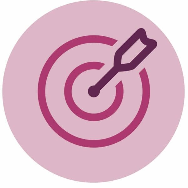 Purple icon of an arrow hitting its target Purple icon of an arrow hitting its target.