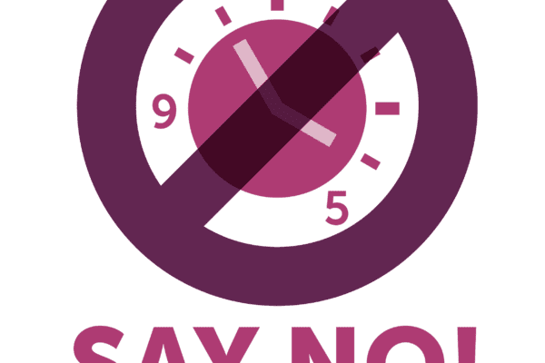 Purple clock icon with cross through it and Say No to one day training courses below