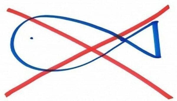 Blue fish drawing with a red x drawn across it represents no free fish from the MBM negotiation concept