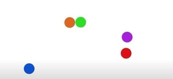 Five colored dots for FINST Fingers of Instantiation