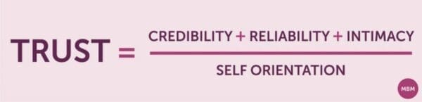 Purple trust formula equation from MBM with credibility, reliability, intimacy, and self-orientation
