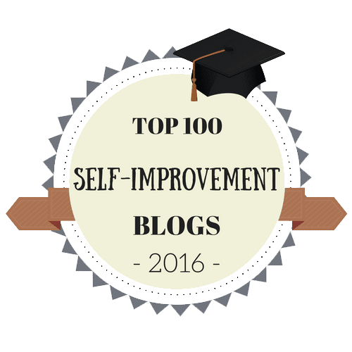 Cartoon badge with a graduate hat for the top 100 self-improvement blogs 2016