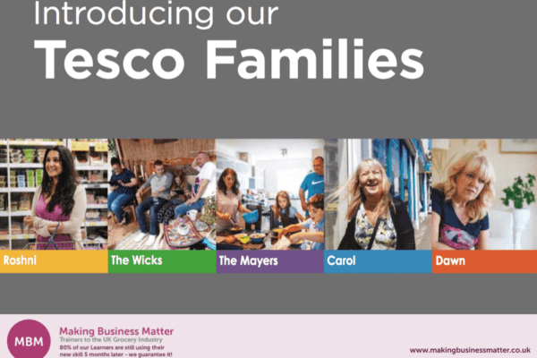 Banner ad for Tesco Families, with pictures of different families on and MBM logo