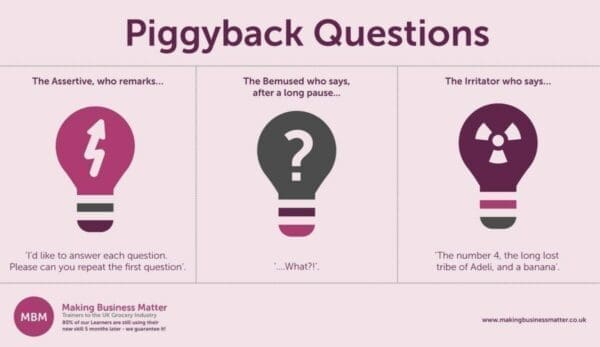 3 lightbulb icons representing piggyback questions