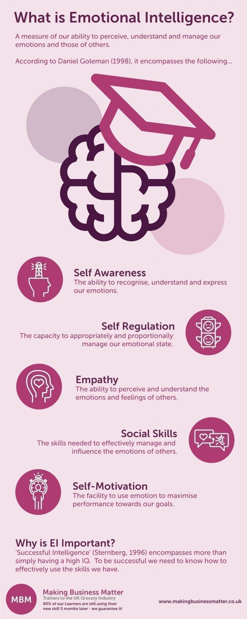 What is Emotional Intelligence? MBM infographic titled What is Emotional Intelligence for helping with learning