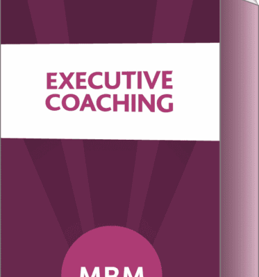 Purple carton labeled executive coaching with MBM logo