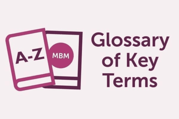 Banner with purple Dictionary icon for MBM Soft Skills Glossary of key terms