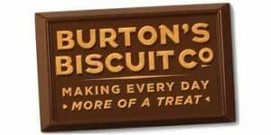 Burton's Biscuit Co logo with brown chocolate bar