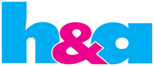 Blue and pink Handa UK logo on white backgrond