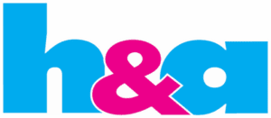 Blue and pink Handa UK logo on white backgrond