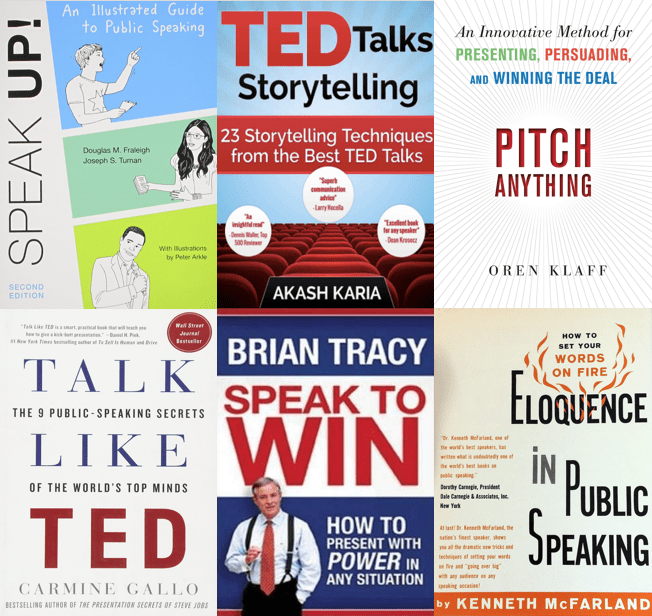 Collage of self-help Books to improve presentation skills