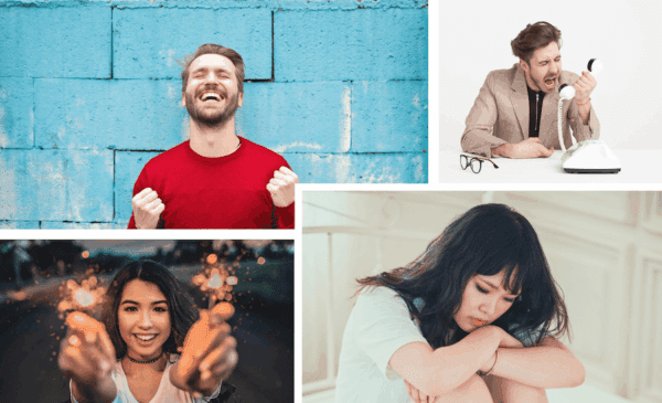 four pictures showing different body language