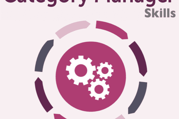 MBM infographic titled 100 Category Manager Skills with purple cycle diagram with gear icons in the centre