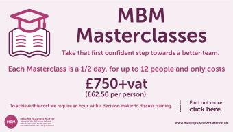 MBM Masterclasses banner purple banner with learning icon advertising MBM masterclass