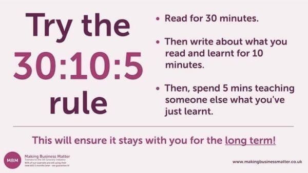 Purple infographic showing the 30:10:5 rule