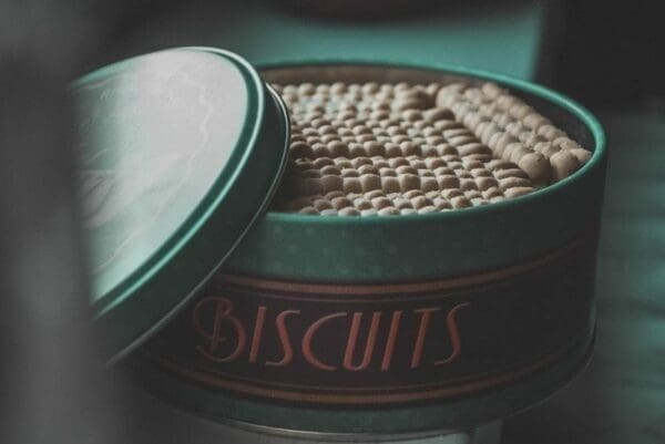 Opened can of biscuits