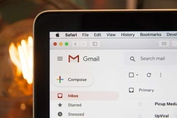 Top corner of a laptop screen showing Gmail inbox