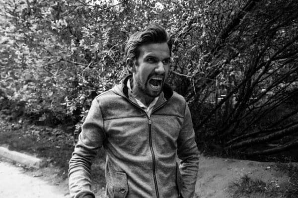 Black and white picture of angry man