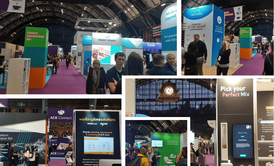 Photo collage of interactive exhibits from the CIPD Conference