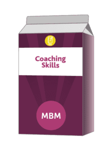 Purple carton with Coaching Skills on the label for MBM soft skills training course