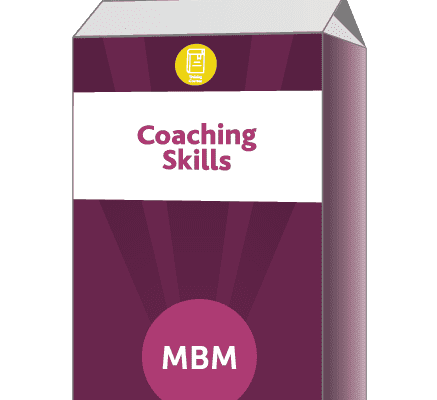 Purple carton with Coaching Skills on the label for MBM soft skills training course