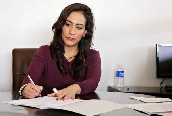 Businesswoman working at her desk