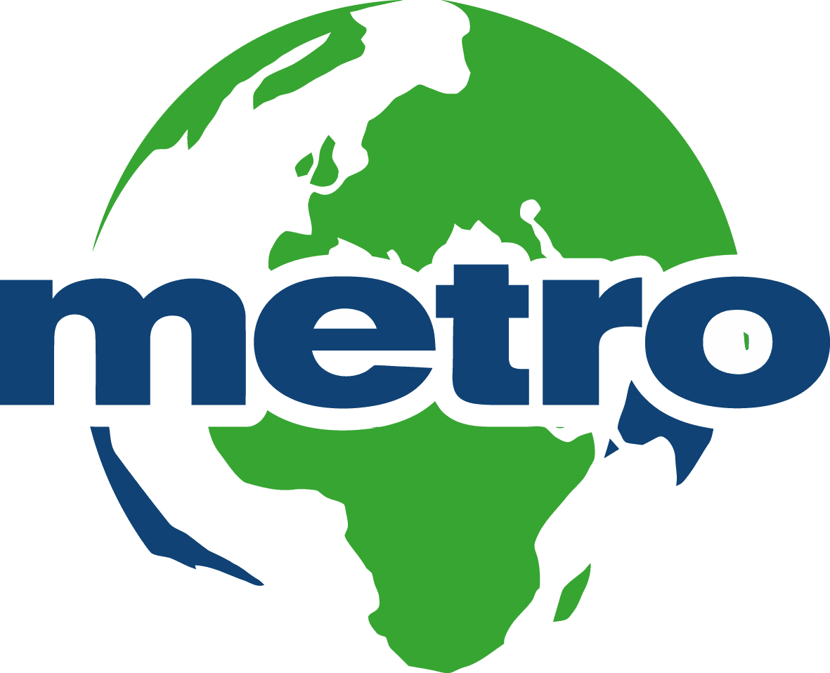 Metro logo with Earth icon in the background