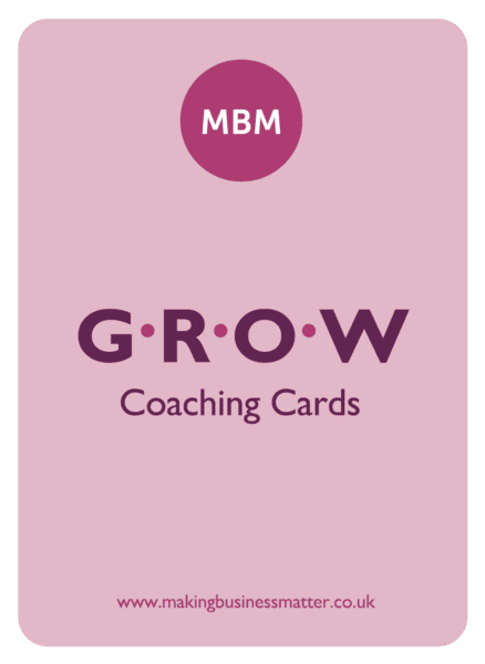 Front of a GROW coaching card with MBM logo