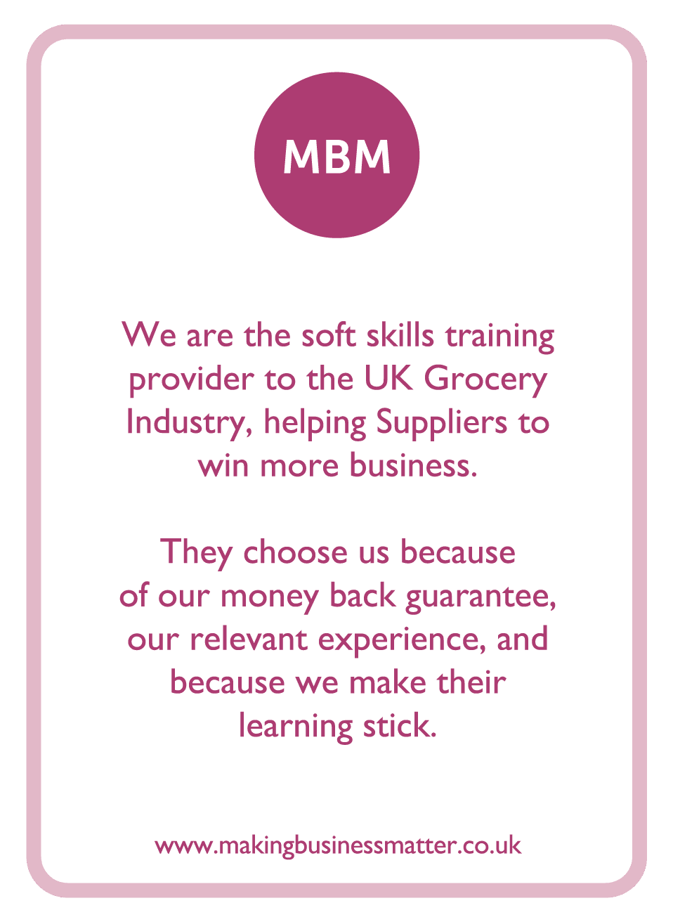 Coaching card with MBM info