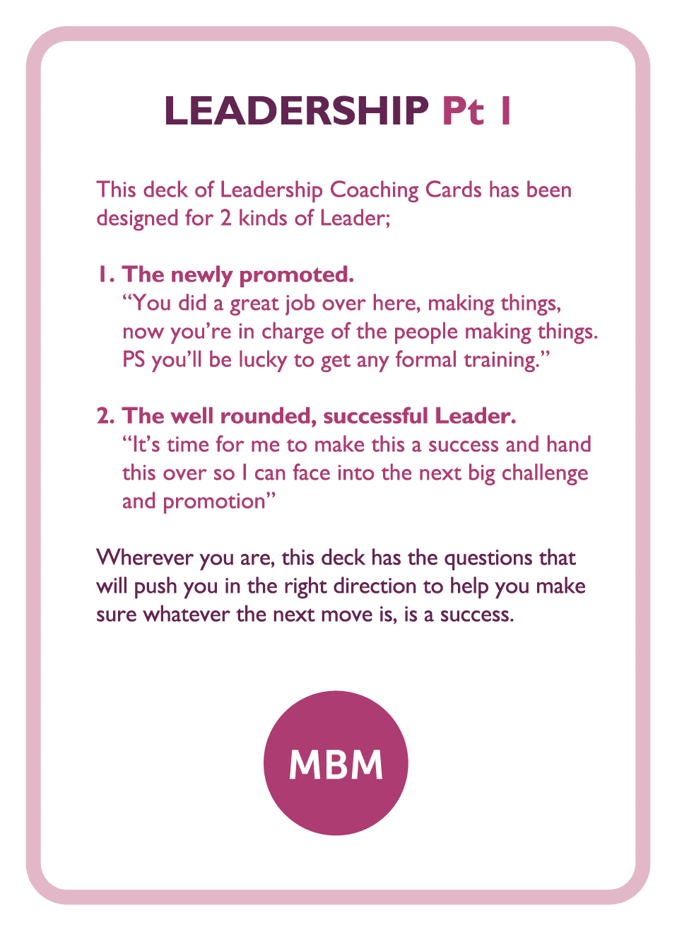 Coaching card titled Leadership Pt 1