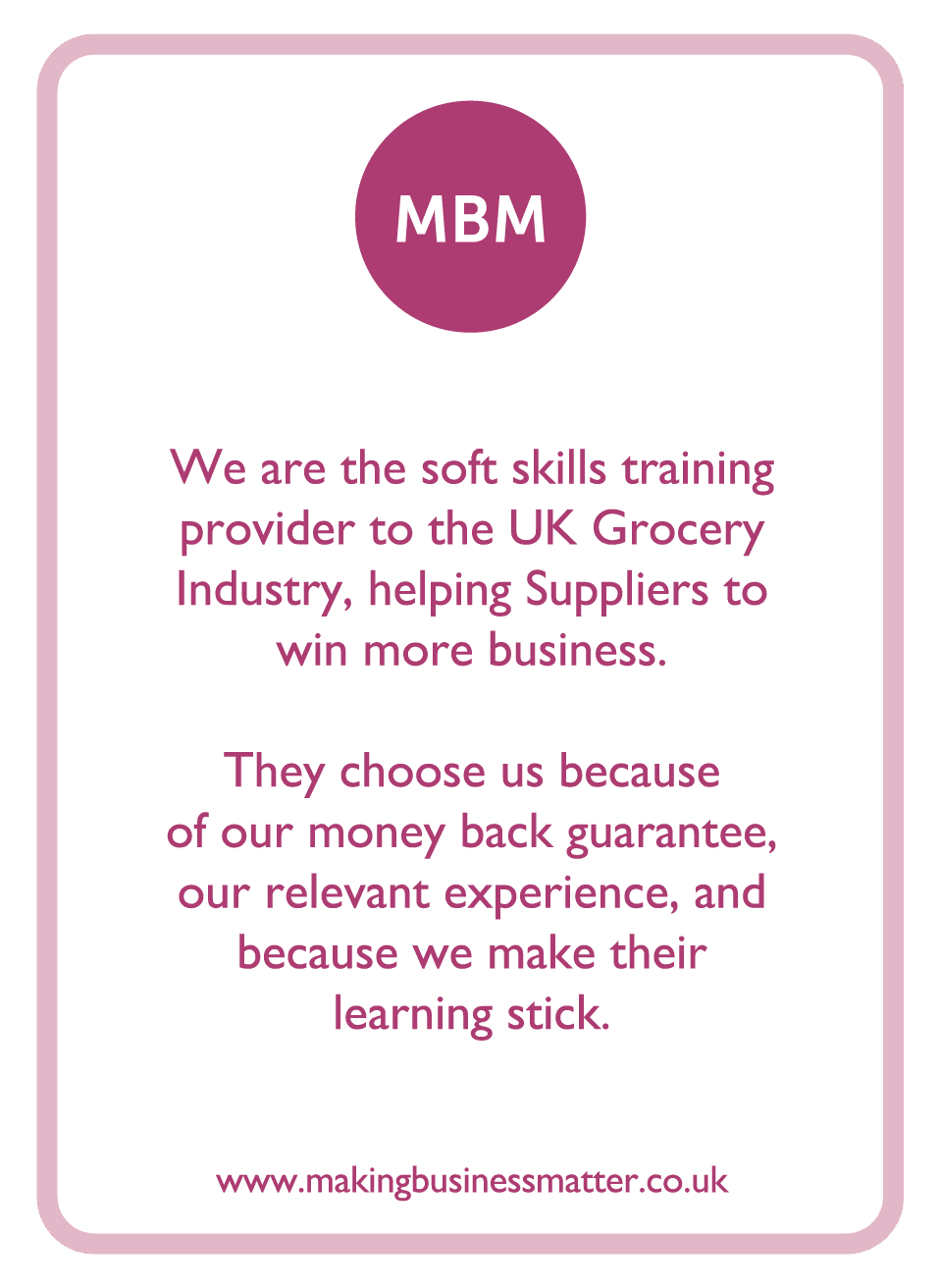 Time management coaching card with MBM brand