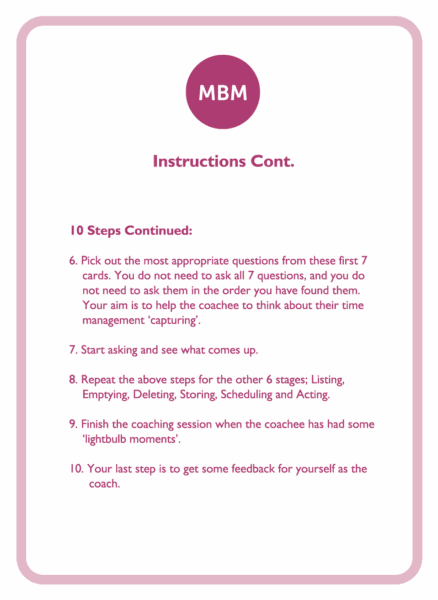 Coaching cards instructions continued card