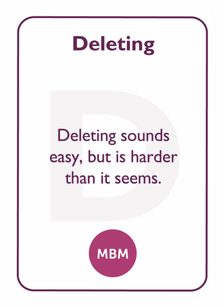 Coaching card titled Deleting