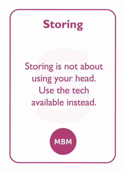 Coaching card titled Storing