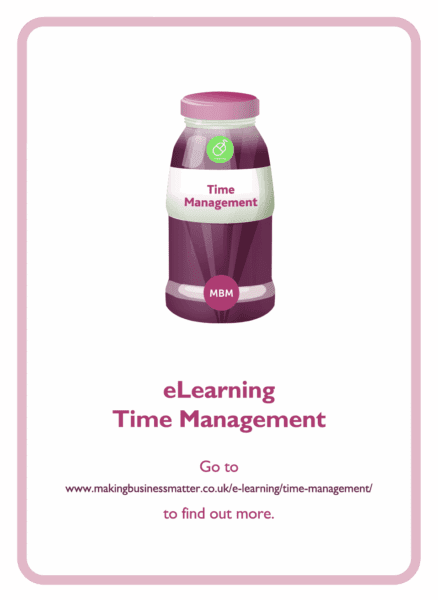 Coaching card with Time management bottle on it