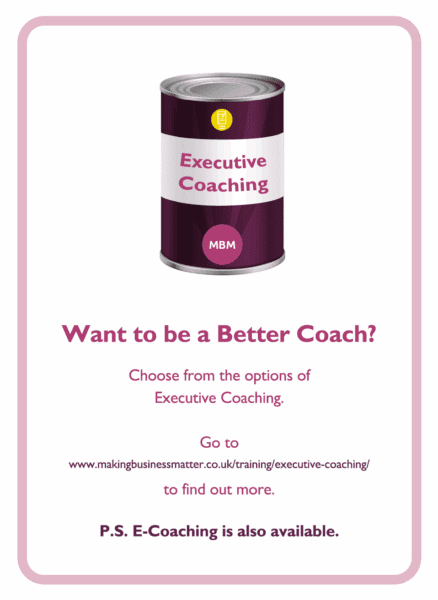 Coaching card with executive coaching tin on it