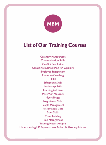 Coaching card titled List of our Training Courses