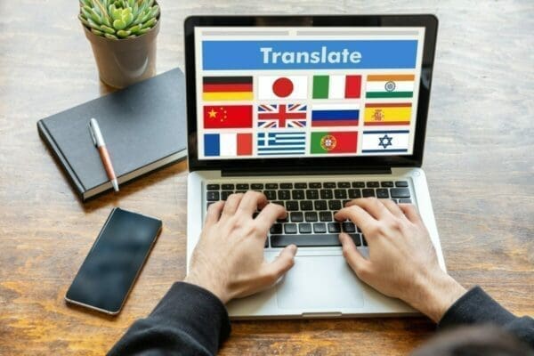 Man using a translation tool to help with language barrier