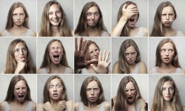 A series of images of the same woman displaying different emotions