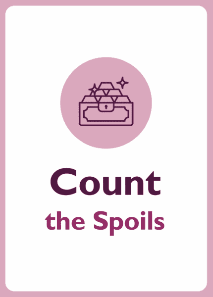 Negotiation skills coaching card titled Count the spoils