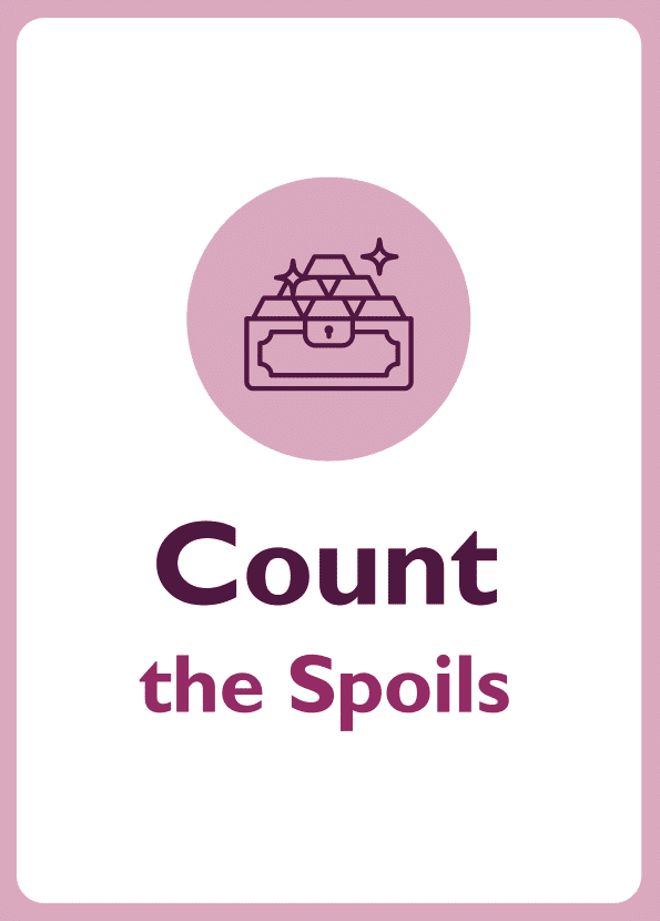 Negotiation skills coaching card titled Count the spoils
