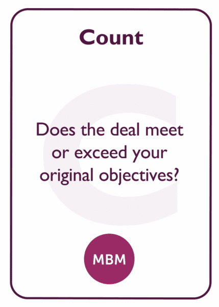Negotiation skills coaching card titled Count