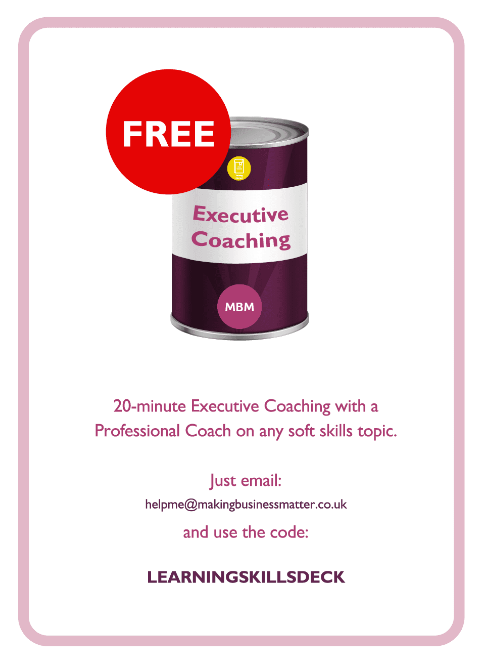 Learning to Learn coaching card titled Executive Coaching