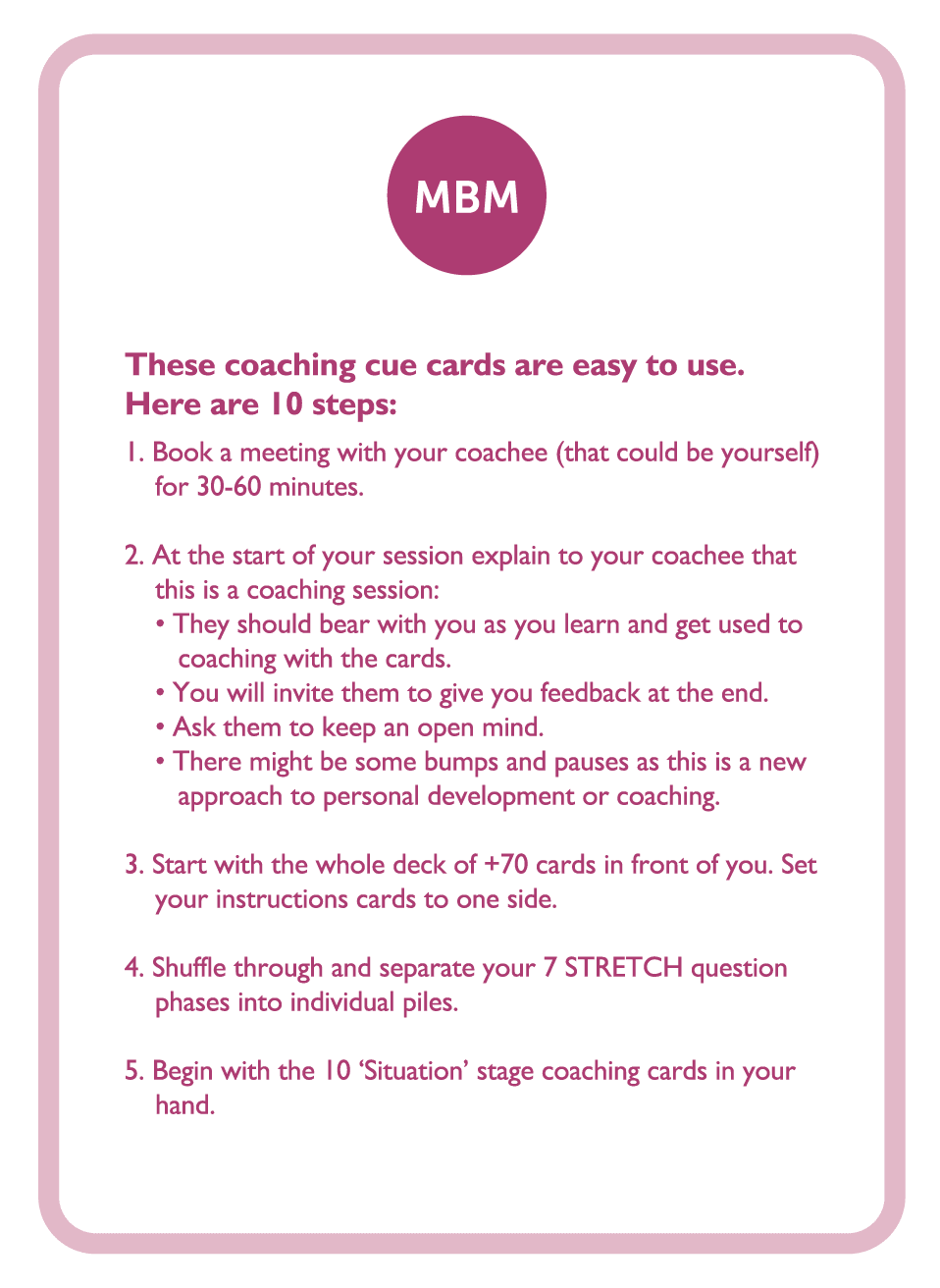Coaching card titled 10 steps