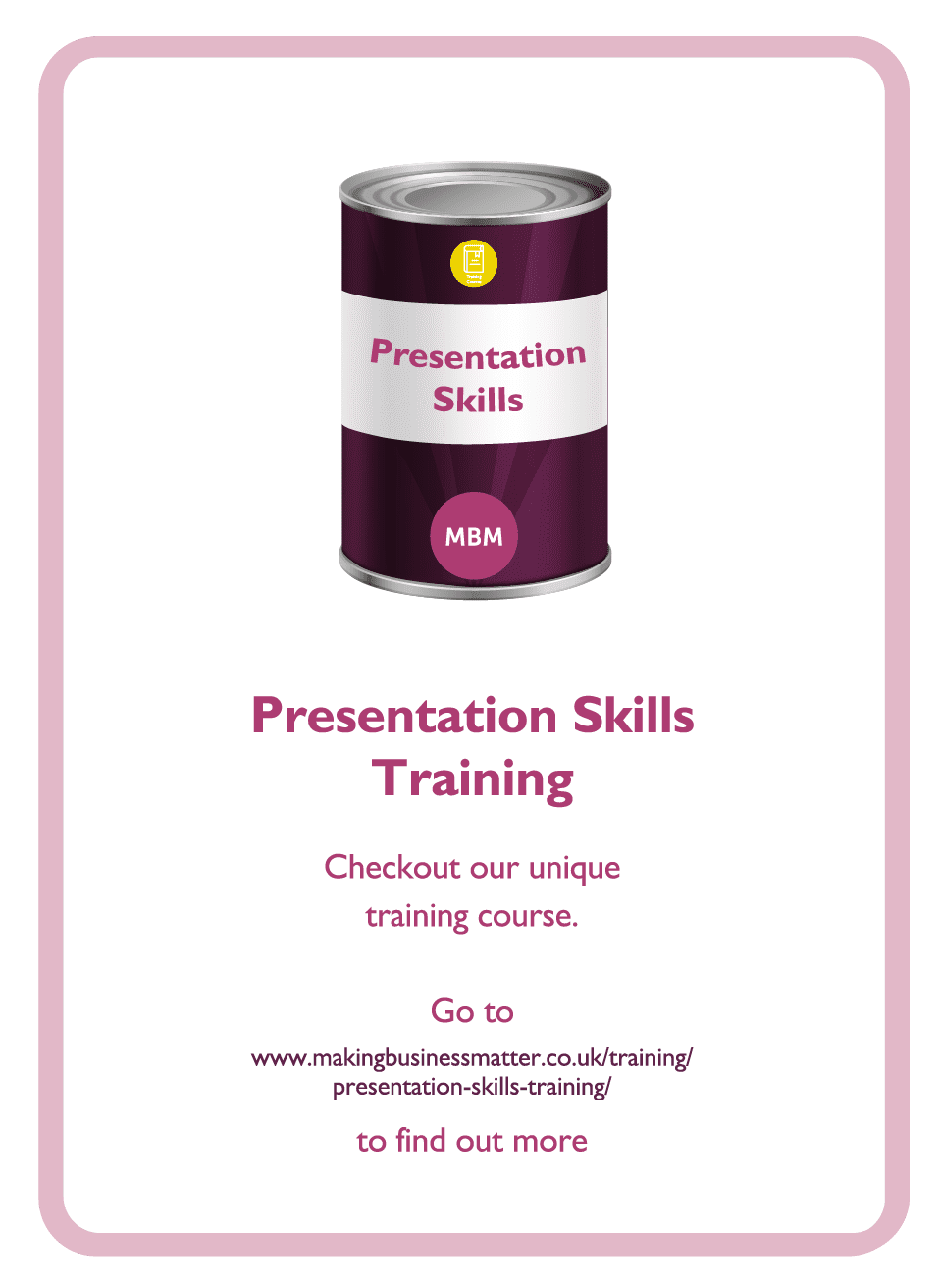 Coaching card titled Presentation skills training