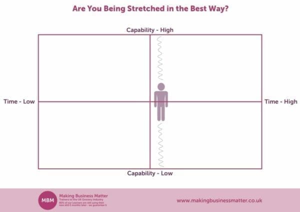 Purple Boston Matrix for the Capability versus Time template to help with people management with a human icon centre right