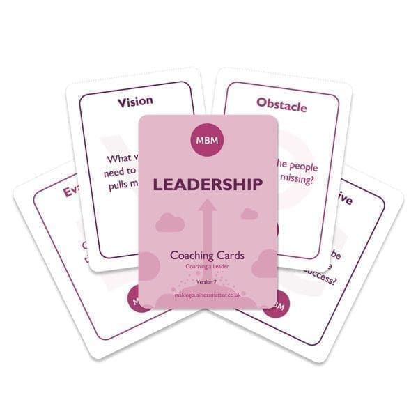 Five leadership skills coaching cards fanned out