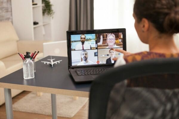 Woman doing a virtual interview on her laptop