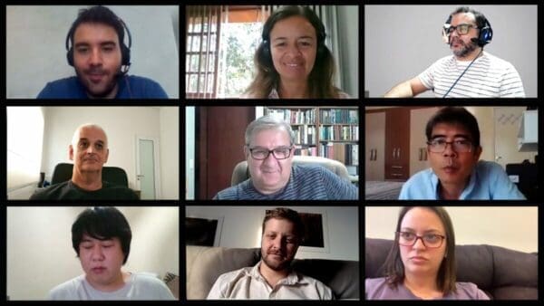 Collage of 9 people on an MBM virtual training course