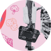 Person carrying shopping basket graphic